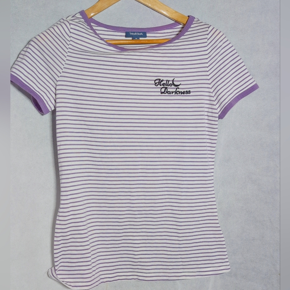 Modcloth Anthropologie Hello Darkness Sz M Striped Purple Women's Top